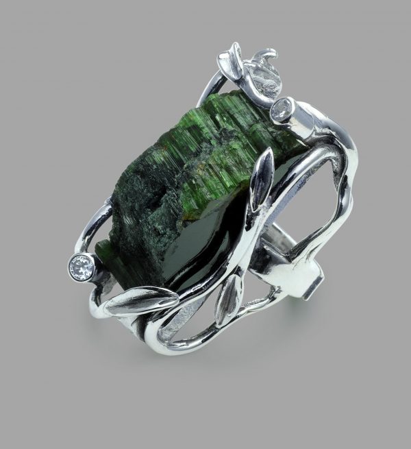 Anel Bruno Rocha Turmalina Negra Rectangular Zirconias PAN016/02-15