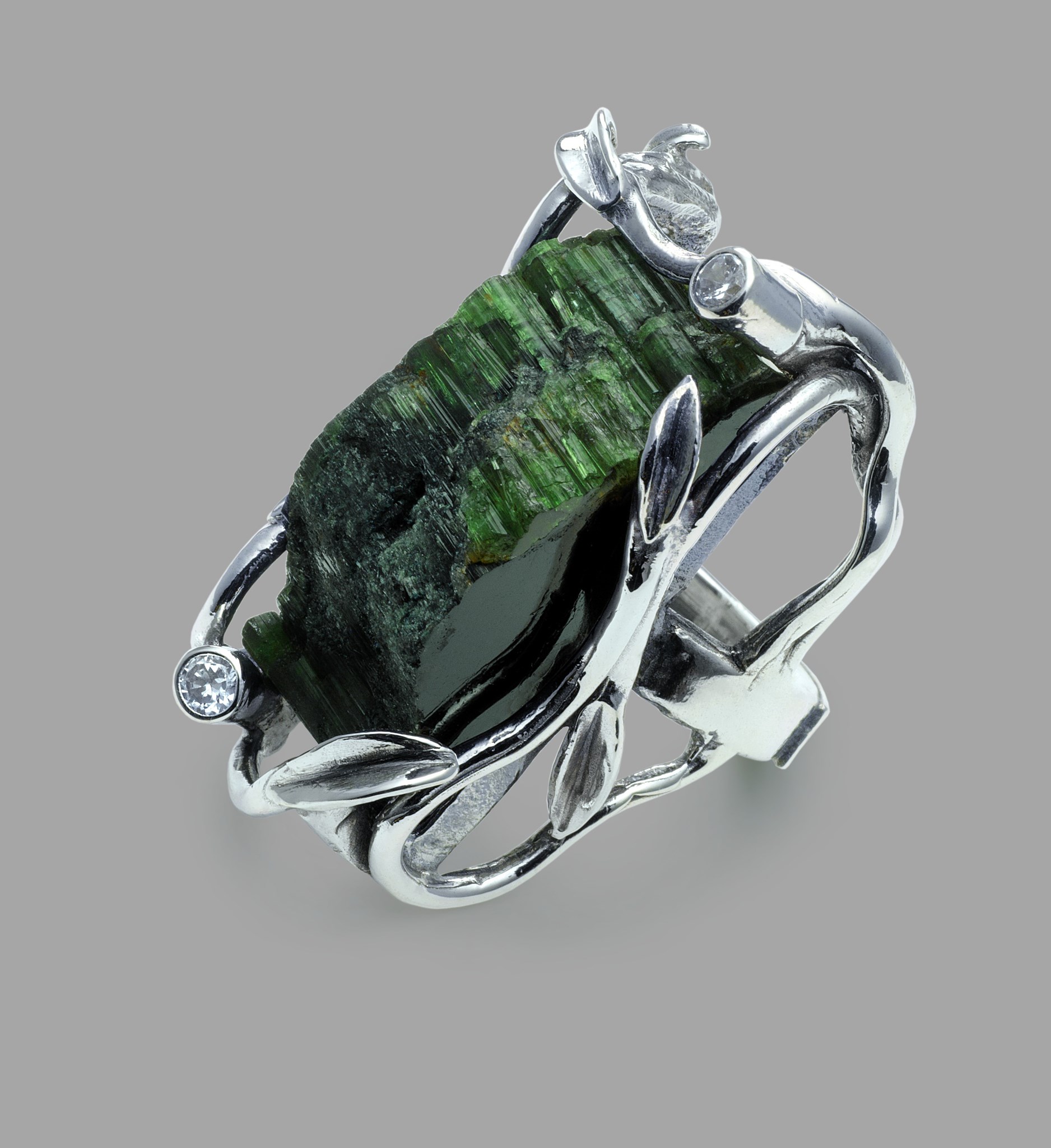 Anel Bruno Rocha Turmalina Negra Rectangular Zirconias PAN016/02-15