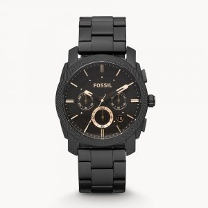 Relógio Fossil Machine Mid-Size Chronograph Black Stainless Steel Watch FS4682IE