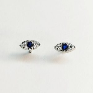 Brincos Zirconias Brancas e Azul Olho Turco Pupila Pequeno Tornilho 5301880349