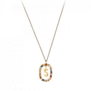 Colar PdPaola Dourado Letra S Aro Cristias Multicolor CO01-278-U
