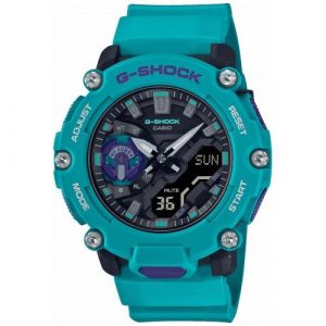 Relógio Casio G-Shock Anadigi Turquesa Pormenor Roxo GA-2200-2AER