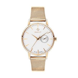Relógio Gant Park Hill Lady M. Branco Malha Milanesa Dourada 38mm G106009