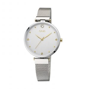 Relógio One Gracious M. Branco Ponteiros Dourados OL1540SS21S