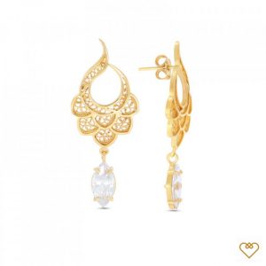 Brincos Saudade Dourado Filigrana Zirconia Navete 1B7-111041