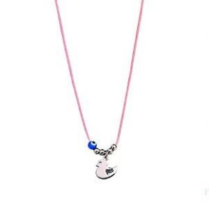 Colar Patinho Chapa Fio Seda Rosa Macramé 1CL-FL061D