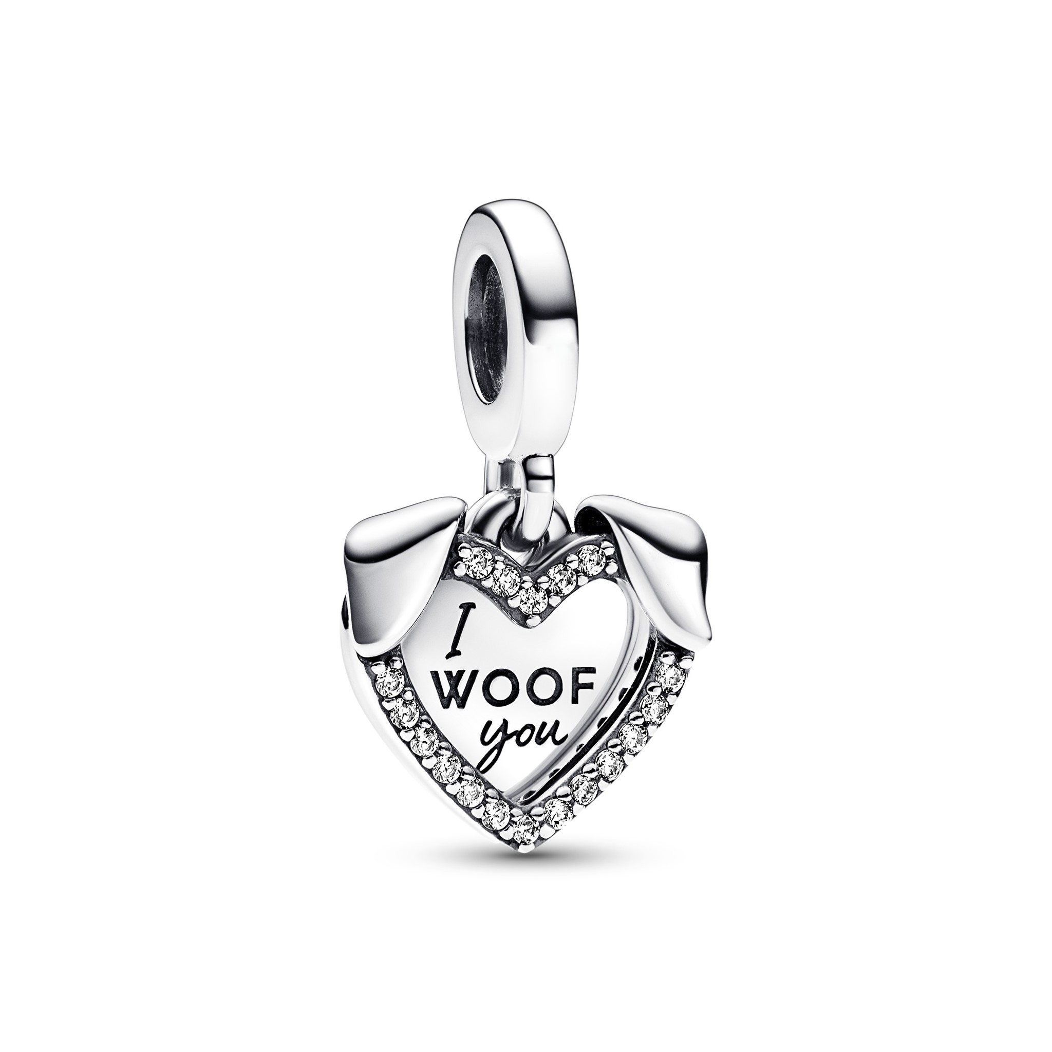 Encaixe Pandora "I Woof you" Heart Dangle Clear Cubic Zirconia 792647C01
