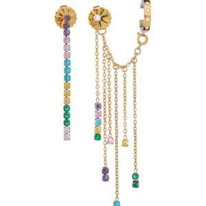 Brincos Anjewels Beautiful Dourado Cascata Cristais Multicolor AuricularAB.EP004