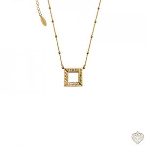 Colar Saudade Filigrana Dourado 4 Caminhos Quadrado Zirconias 1CM-FL0383