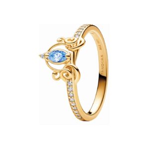 Anel Pandora Shine Disney Cinderella 14K Goldplated Blue Zirc 163059C01-50