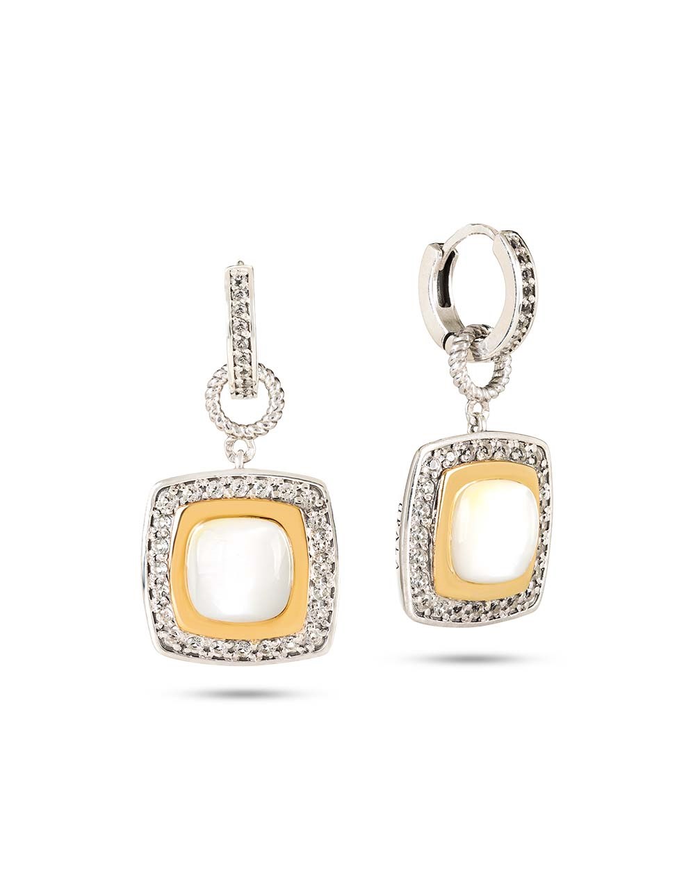 Brincos Upala Ouro e Prata Madreperola Topázio Incolor Quad Argola BRP182MP-TOB