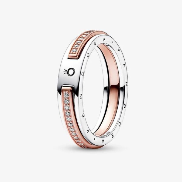 Anel Pandora Rose and Silver Logo 14k Rosegold Zirconias 182773C01