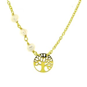 Colar Dourado Árvore Vida 3 Perolas Espaçadas lado A018151/D