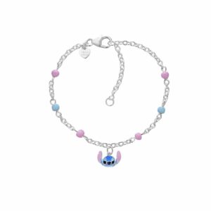 Pulseira Disney Stitch Cara Bolinhas Esmalte Azul e Rosa AG059P1
