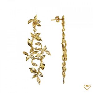 Brincos Longos Filigrana Dourado Folhas Zircónias 1B6-FL0373