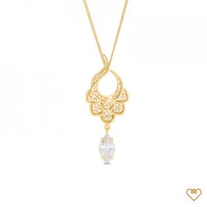 Colar Saudade Filigrana Dourado 1 Zirconia Navete Pingo 1CM-111041