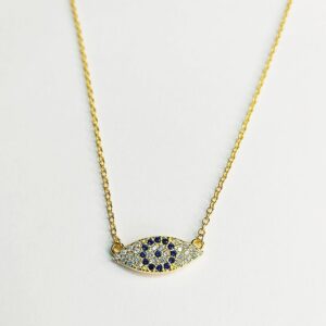 Colar Kasual K Dourado Zirconias Branco e Azul Olho Turco Corrente 5450880226