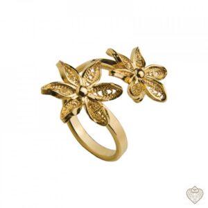 Anel Saudade Dourado Flores Filigrana Ajustável 1AS-FL0405