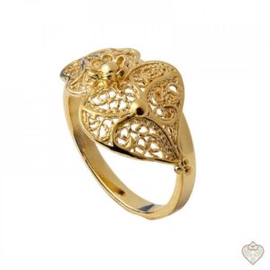 Anel Saudade Dourado Filigrana Coração Viana Ajustável 1AS-FL258