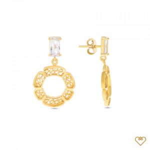 Brincos Filigrana Saudade Dourado Argola Zirc Rect 1B7-111042
