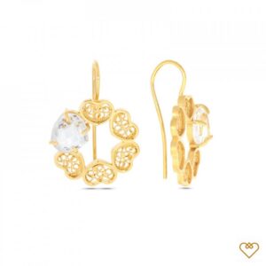 Brincos Filigrana Saudade Dourado Argola Corações 1B7-111045
