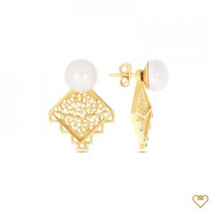 Brincos Saudade Filigrana Dourado 1 Perola Água Doce Losango 1B7-111052