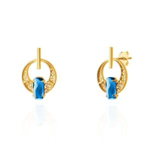 Brincos Saudade Dourado Filigrana Zirconia Azul Rect 1B7-111076