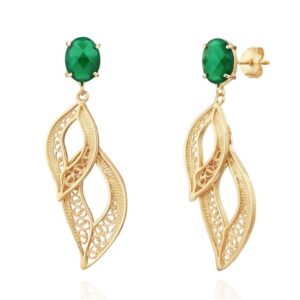 Brincos Saudade Filigrana Dourado Zirconia Verde 2 Folhas Torn 1B7-111085