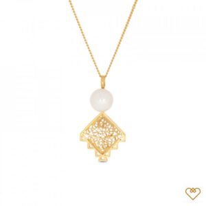 Colar Saudade Filigrana Dourado 1 Perola Água Doce Losango 1CM-111052