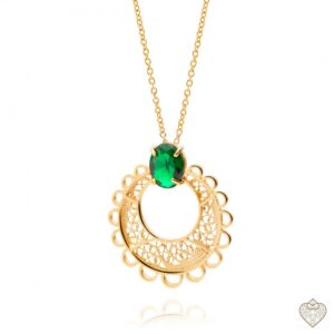 Colar Saudade Dourado Filigrana Argola Frente Zirconia Verde 1CM-111061