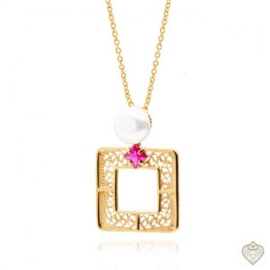Colar Saudade Dourado Filigrana Quadrado 1 Perola 1 P.Futchia 1CM-111062