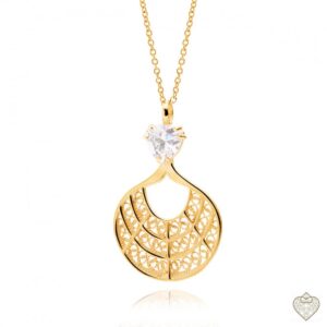 Colar Saudade Dourado Filigrana Ziirc Coração Pingo 1CM-111065