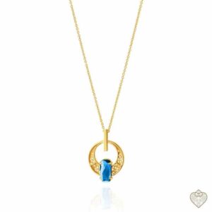 Colar Saudade Dourado Filigrana Cr Azul REct Argola 1CM-111076