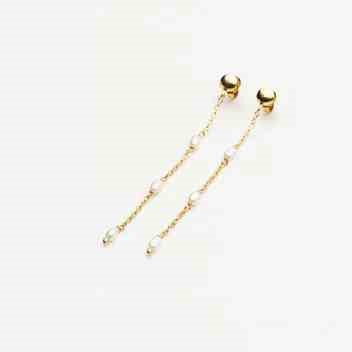 Brincos Aim Dourado Essence III Longo Círculo Polido Corrente 3 Pérola PRPB.1443