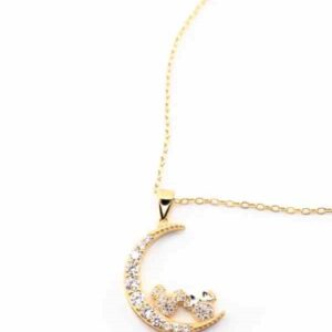 Colar Disney Dourado Lua Mickey & Minnie Zircónias AG062C1