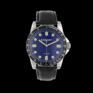 Relógio Radiant Robert M. Azul Aro Preto Tachymetro Pele Preta RA677204