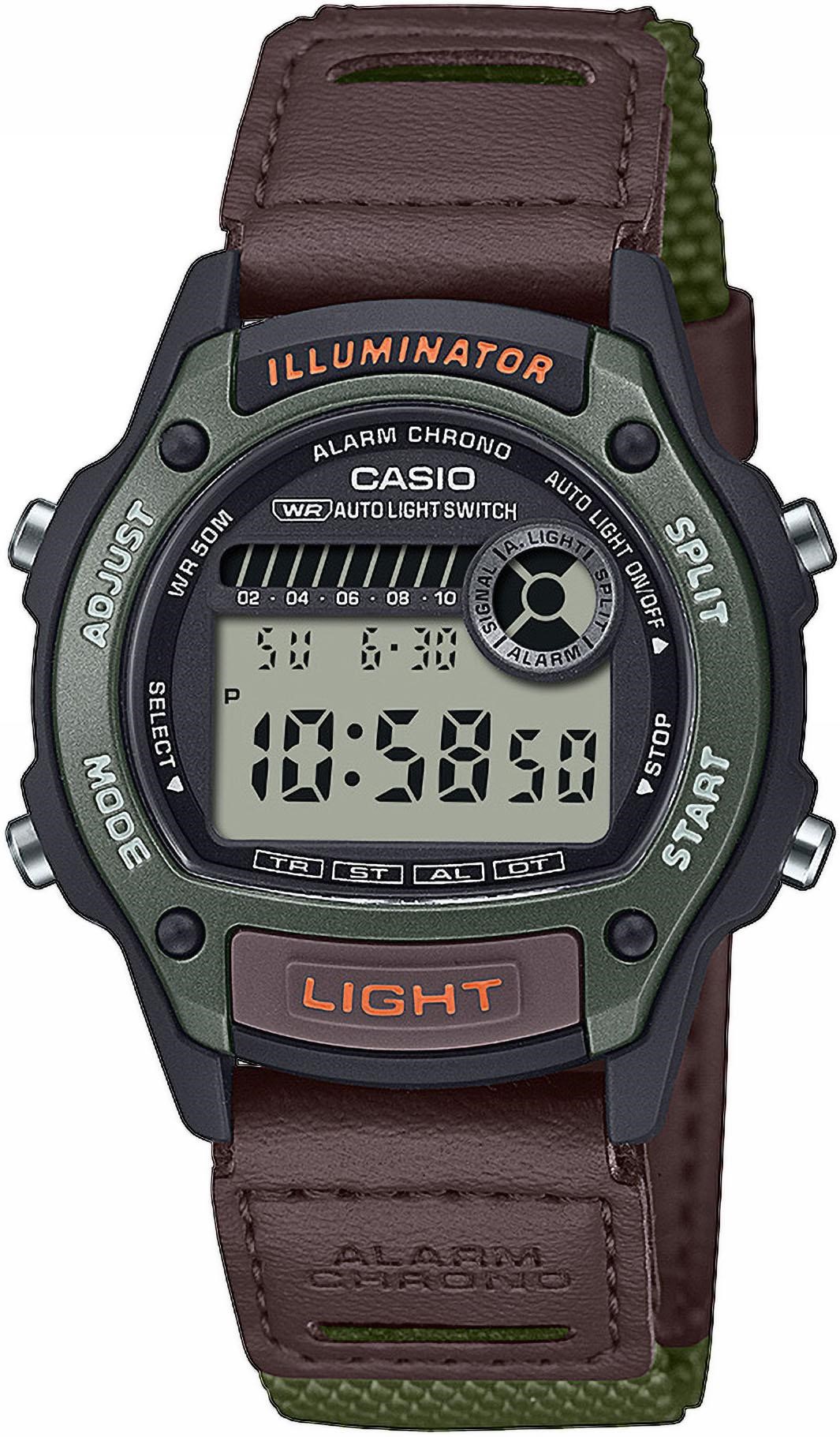 Relógio Casio Iluminator Digital Verde Tropa Bracelete Castanha W-220HF-3AVEF