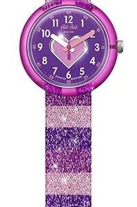 Relógio Flik Flak Stripy Glitter Coração Rosa Roxo ZFPNP127
