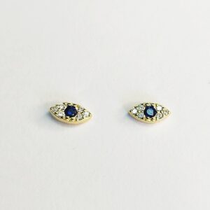 Brincos Dourado Zirconias Branca Azul Olho Turco Pupila Pequeno Torn 5301880357