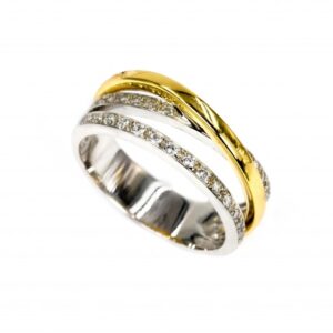 Anel Bicolor Zircons 2 Carreiras Encaste 1 Diagonal Pol OOAN003016A