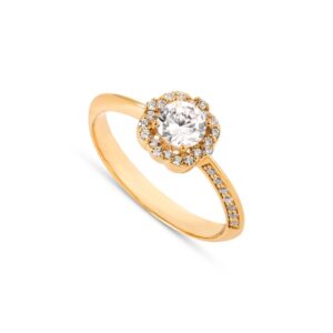 Anel FR Jewels Solitário Zirconia Rodeado Tipo Flor Encaste 1 Lado OOAN006398