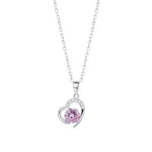 Colar Lotus Silver P. Br Coração Zirc Rosa Centro LP3106-1/2