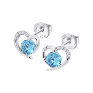 Brincos Lotus Coração Assimétrico Zircónia Azul Centro LP3106-4/3