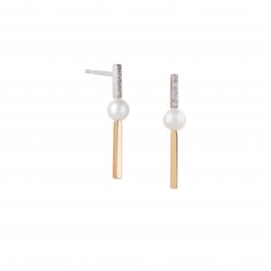 Brincos FR Jewels Bicolor Perola Água Doce Ponta Barrinha OOTR005848C