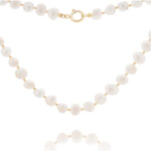 Gargantilha Aim Dourada Pérolas Espaçadas Bolinhas Prata PRV.1439