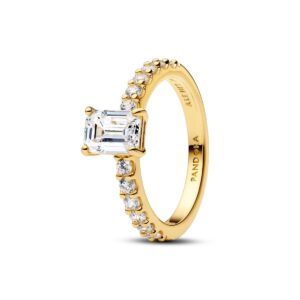 Anel Pandora Shine 14k Gold Plated Tipo Solitário Baguete Zircónias 164506C01