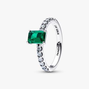 Anel Pandora Royal Green Crystal Baguete Zircónias 194506C01