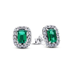 Brincos Pandora Royal Green Crystal Baguette Zircónias 294501C01