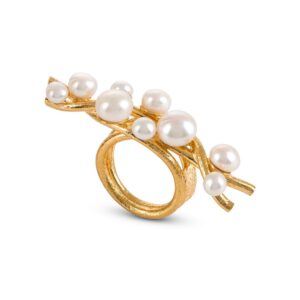 Anel Bruno da Rocha Primavera C/Perolas Plaqueado Ouro 24kts PAN032/18